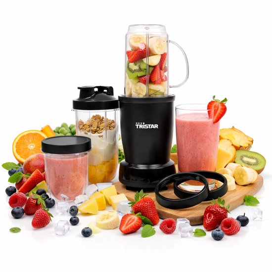Tristar BL-4486 Smoothie Maker - Blender - Puissance 350W - 0,5 litre - 3 gobelets inclus - Lavable au lave-vaisselle