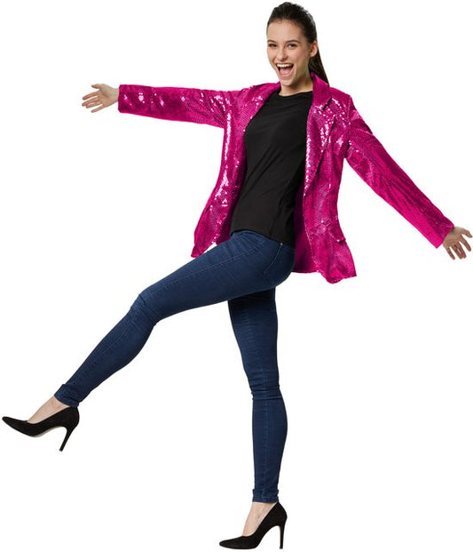 Dressforfun Manteau en paillette rose XXL - déguisement halloween partywear carnaval robe de soirée - 303880