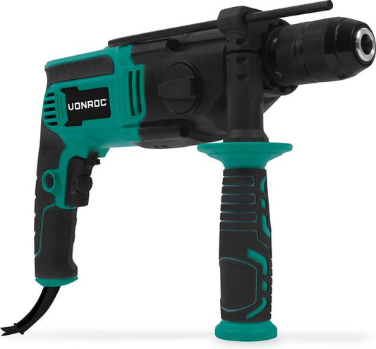 VONROC PRO Perceuse à percussion 1100W - Ø13mm - 2 vitesses - mandrin métallique à serrage rapide - câble caoutchouc 3m - Butée de profondeur et poignée additionnelle incluses