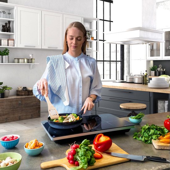 Plaque induction - KitchenBrothers - Table de cuisson transportable - 2 brûleurs - pose libre - 1500W + 2000W - acier inoxydable