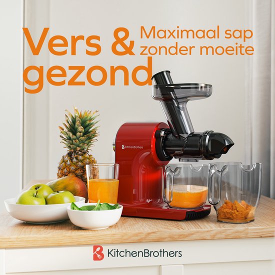 KitchenBrothers Slowjuicer - Compact - Presse-agrumes - Presse-légumes et fruits - 45 mm - 500 ml - Rouge
