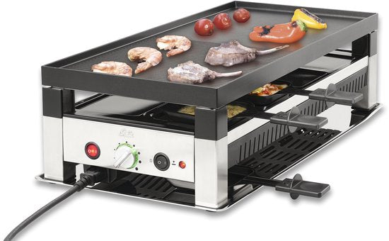 Solis Raclette & Pizza Grill - Set à raclette pour 8 personnes - Raclette Gourmet Set - Gril de table avec 4 fonctions différentes