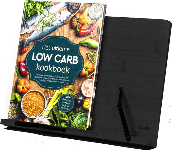 Budu Support de livre noir - Support de livre - Support de livre en bois de bambou - Support de tablette - Support de lecture - Réglable (5 positions)