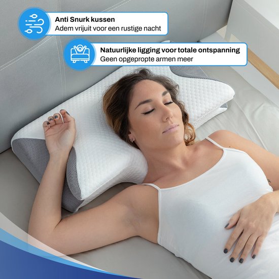 Oreiller Butterfly Sleeptight - Oreiller orthopédique contre les douleurs cervicales - Oreiller ergonomique anti-ronflement - Oreiller d'apnée en mousse à mémoire de forme - 65x35x13cm