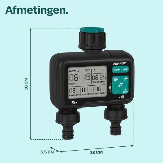 VONROC Programmateur d'arrosage à 2 voies - Ordinateur d'arrosage pour 2 zones - Temps et fréquence d'arrosage réglables par zone