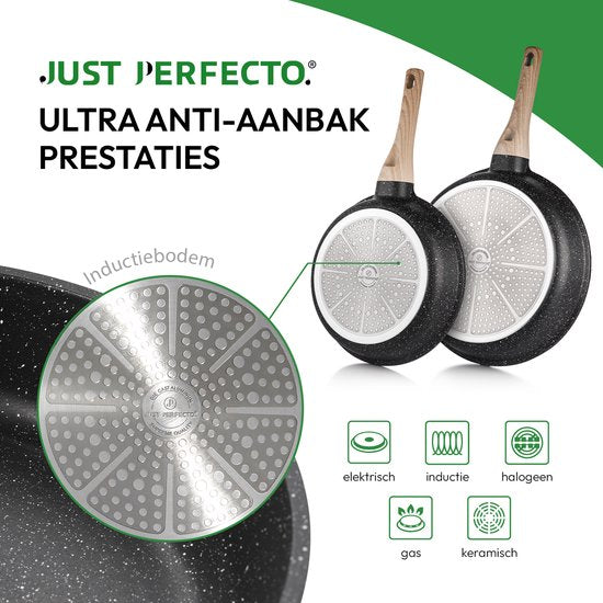 Just Perfecto 15 Piece Induction Cookware Set - Black Cookware Set With Lid For Gas and Induction - PFAS free - Cold grips