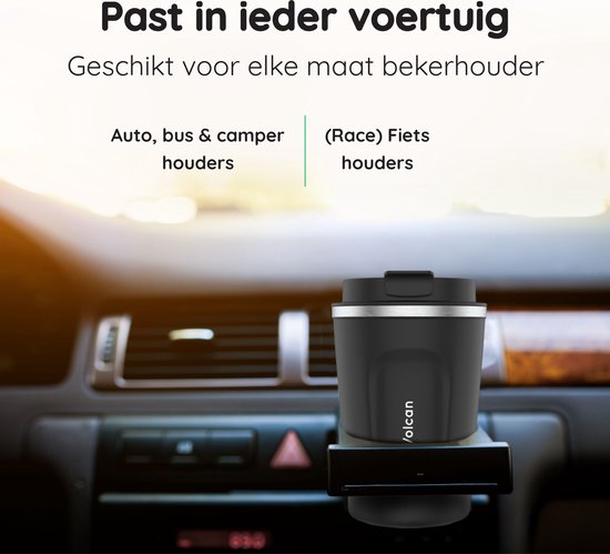 Tasse à café To Go en acier inoxydable Volcan - Tasse thermos - Etanche - Tasse à thé - 380ml - Noir