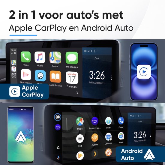 CarMe Premium 2-in-1 CarPlay Dongle - Wireless CarPlay & Android Auto - USB-A & USB-C - Android Auto Dongle - Noir
