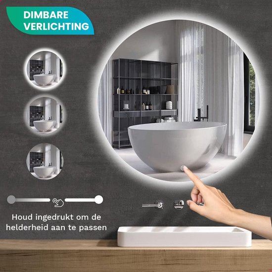 Mirlux Miroir de salle de bain - Rond 60 cm - Eclairage et chauffage LED - Miroir de douche anti-buée - Sans cadre