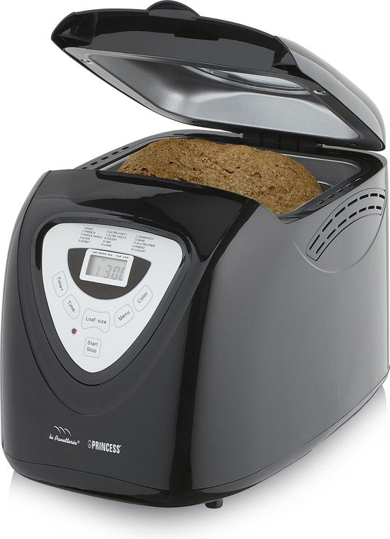Princess Breadmaker 152009 - Minuteur - Affichage digital - 15 programmes de cuisson - Programme sans gluten - 900 Gr - 600 Watt - Noir/Argent