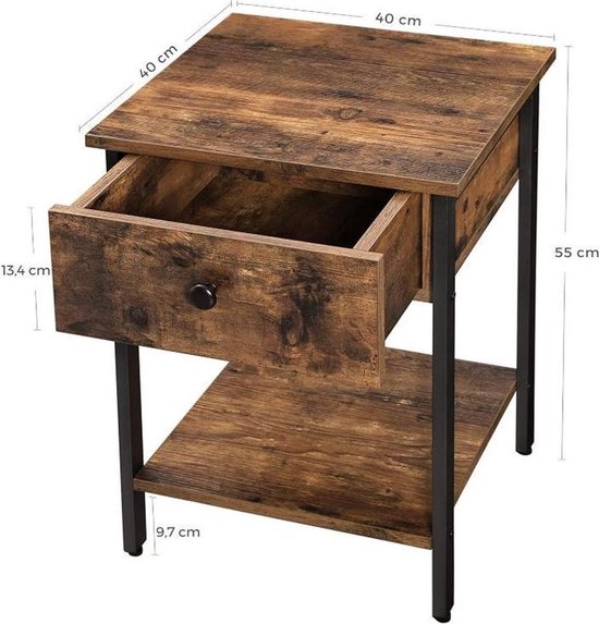MIRA Home - Table d'appoint - Table de chevet - Brun - Bois - 40 x 55 x 40 cm