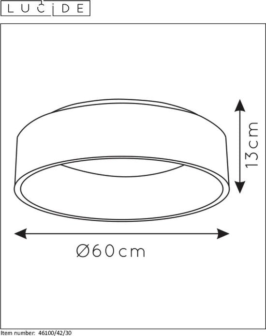 Lucide TALOWE LED - Plafonnier - Ø 60 cm - LED Dimmable - 1x42W 3000K - Noir