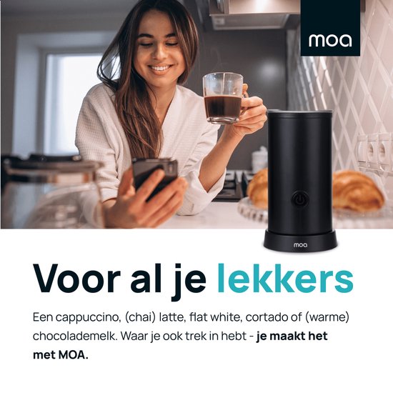 MOA Mousseur à lait électrique - 2 en 1 - Mousseur à lait pratique - 240 ML - Pour Cappuccino - Fouet à lait - Noir