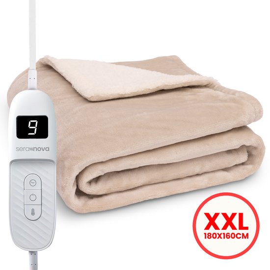 Seranova Couverture électrique XXL - 180x160 cm - Couverture électrique 2 personnes - Couverture chauffante - Sherpa polaire double face - Crème beige