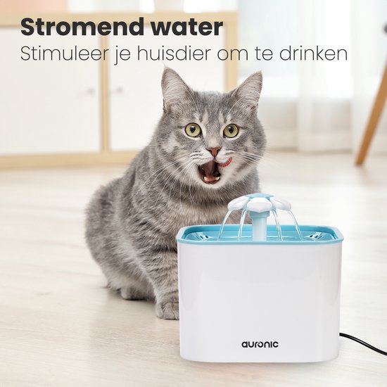 Abreuvoir Auronic - Fontaine à eau pour chien et chat - 2L - Abreuvoir pour animaux - 4 filtres inclus - Blanc