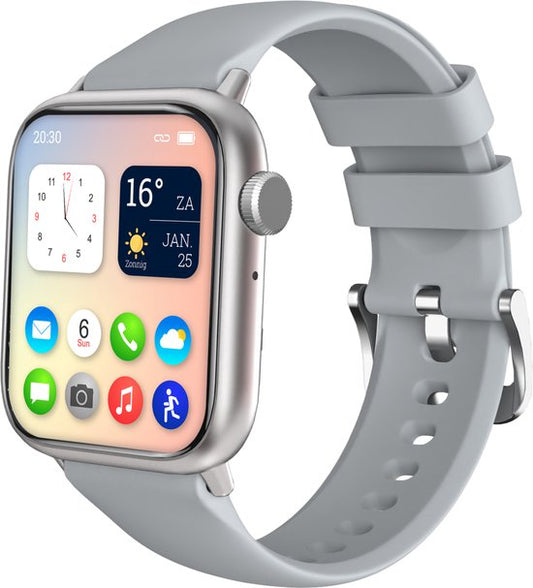 Nuvance - Smartwatch Hommes et Femmes avec Bluetooth - 45mm - Convient à tous les Smartphones - Podomètre et moniteur de fréquence cardiaque - Étanche - Gris