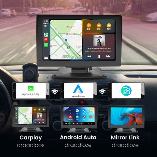 Skoov Écran Carplay - Sans fil - Avec caméra de recul - Installation facile - Pour voiture Apple & Android - Noir