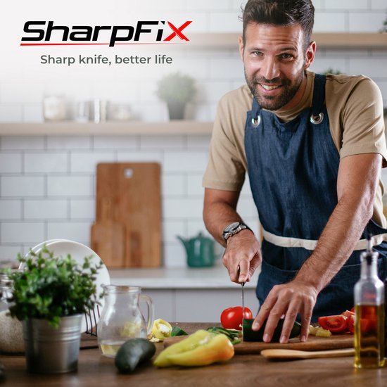 SharpFix 2-in-1 Couteau à aiguiser - Aiguisoir anti-dérapant pour couteaux - Aiguisoir pour piercing - Acier aiguisé - Acier inoxydable