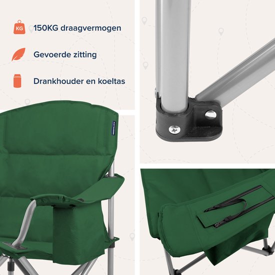 TRVLMORE Chaises de camping XL - pliables - 2-Pack - Capacité de charge 150KG - Sac de transport inclus - Chaise pliante - Chaise de pêche - Chaise de camping - Chaise pliante - Vert