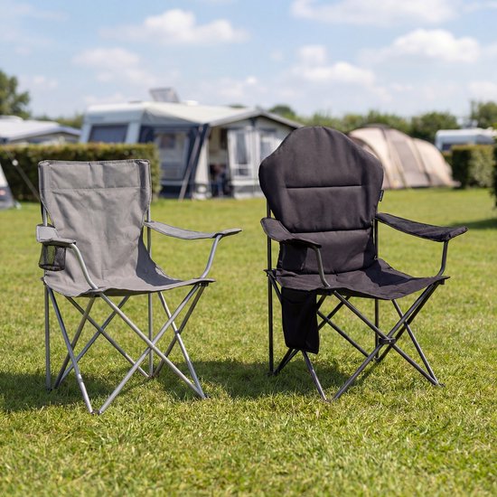 TRVLMORE Chaises de camping XXL - pliables - 2-Pack - Capacité de charge 160KG - Sac de transport inclus - Chaise pliante - Chaise de pêche - Chaise de camping - Chaise pliante - Gris