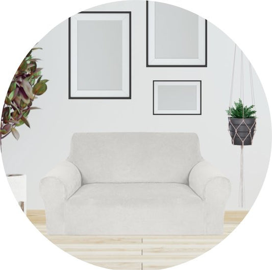 Hilvard - Housse de canapé 2 places - (145 - 175 cm) - Ivoire - Velours - Stretch - Housse de canapé - Housse de meuble - Contre les dommages et les taches - Housse de siège - Housse d'assise