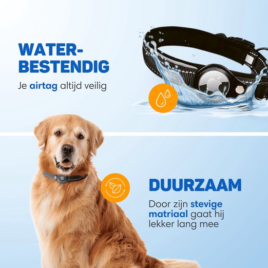 Vulpes Goods® Pets - Collier pour chien adapté à Apple AirTag - Collier Apple Airtag pour chiens Pro - Sûr, léger, réfléchissant et confortable - Anti-rayures et résistant à l'eau - 2 accessoires inclus - 43-51 CM - L