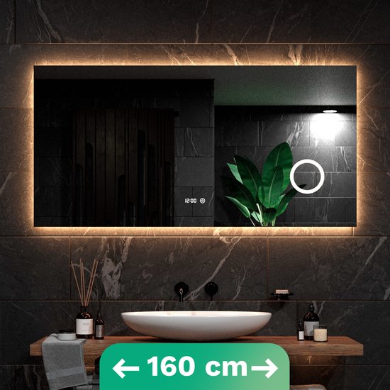 Mirlux Miroir de salle de bain avec éclairage LED et chauffage - Miroir mural rectangulaire - Miroir de douche anti-condensation - 160x80CM