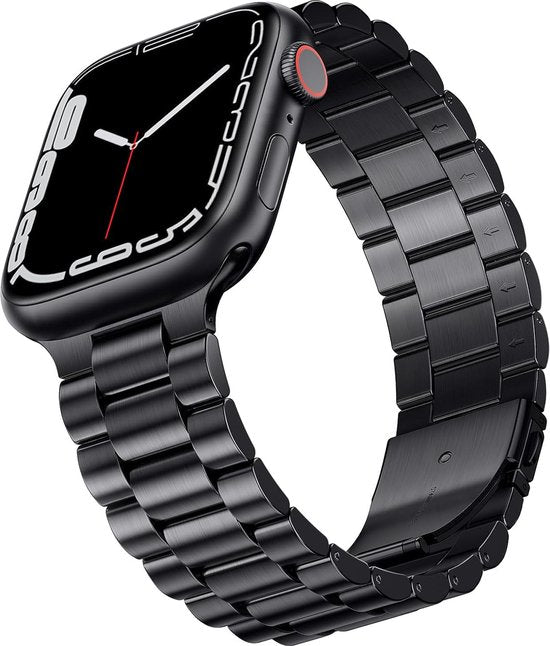 Podec Smartwatch - Bracelet en acier inoxydable noir - Convient à l'Apple Watch - Bracelet adapté à l'iWatch 42 / 44 / 45 / 49 mm - Convient aux séries 1/2/3/4/5/6/7/SE