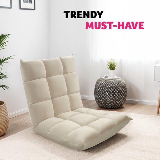 tectake® Relax chair - Recliner - Fauteuil de sol XXL - Pliable et inclinable - Fauteuil de sol avec dossier réglable - Peut être utilisé comme fauteuil, coussin de siège, coussin de sol, fauteuil de relaxation ou pour la méditation - Beige