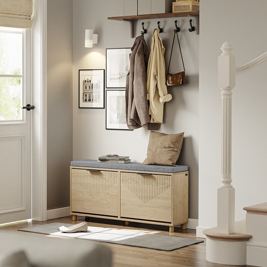 SoBuy - Banc à chaussures avec rangement - Chêne clair - 100x24x50 cm - 2 portes - Charge max. 237 kg