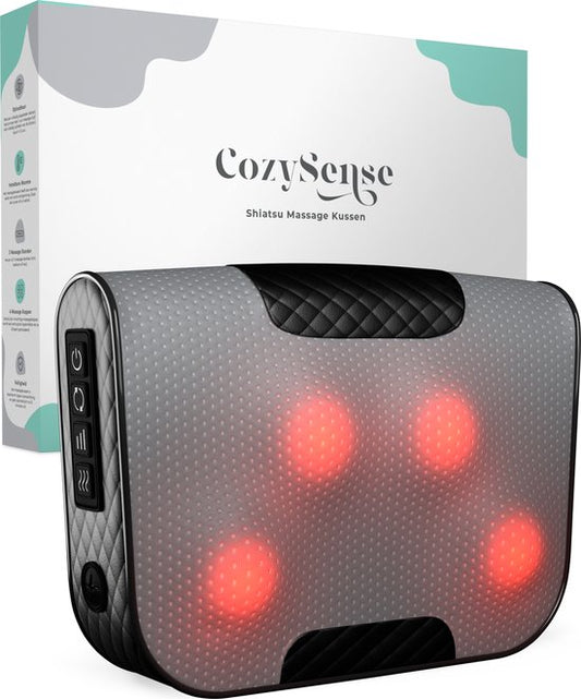 CozySense® Coussin de massage Shiatsu - Appareil de massage électrique et sans fil pour le cou et le dos - Fonction de chaleur - Rechargeable - Ergonomique - Noir