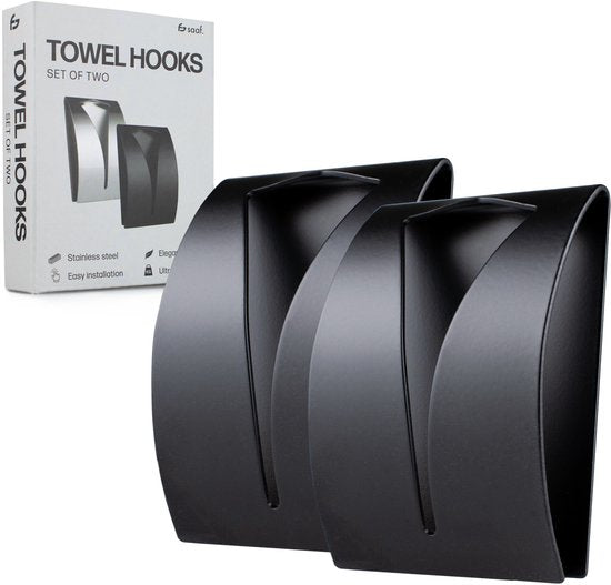 Porte-serviettes - 2 pièces - Porte-serviettes auto-adhésif - Porte-serviettes salle de bain/cuisine - acier inoxydable - Noir