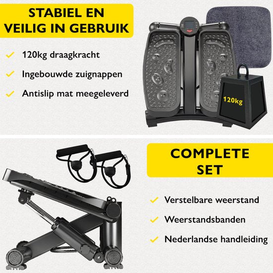 Zoluko Stepper avec résistance - avec bandes de résistance et livre électronique - Stepper Fitness - Fitness Step - Mini Stepper - Step Fitness - Aerobic Step - Step - Stepper Fitness Device - Exercise Bike - Noir