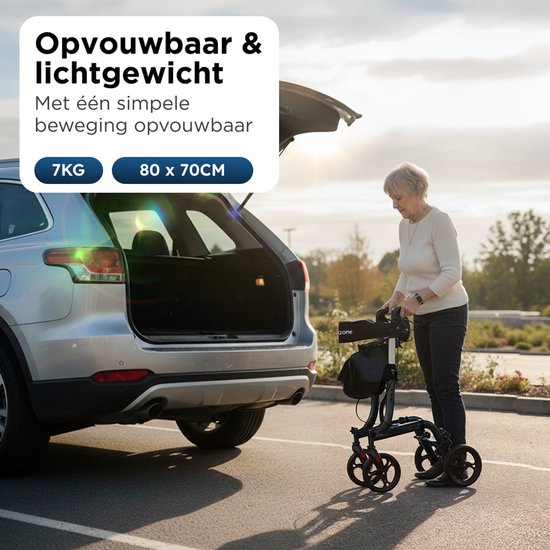 Déambulateur Medzone léger et pliable - intérieur et extérieur - fonction siège - dossier et support pour canne - noir