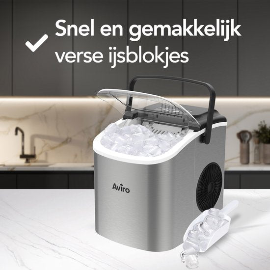 Machine à glaçons Aviro - 1.3L - Avec pelle à glace - Fonction auto-nettoyante - 12KG / 24U - 9 Cubes / 6 Min - Silver