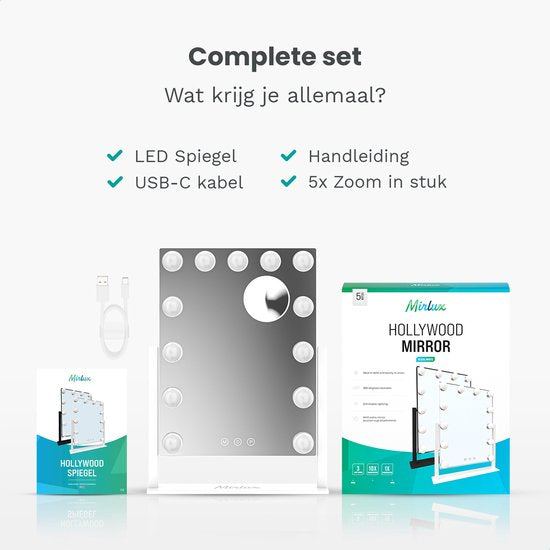 Mirlux Make Up Hollywood Mirror with Lighting (44x30cm) - Vision - Ampoule LED dimmable - 13 lampes - Blanc