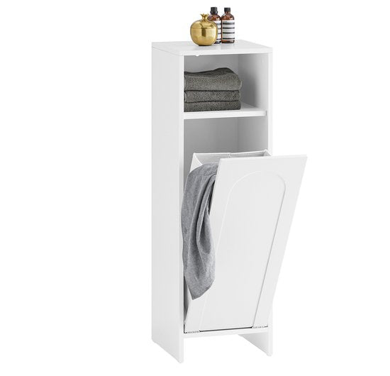 SoBuy BZR161-W Meuble de salle de bains - Bois composite blanc avec sac à linge pliable