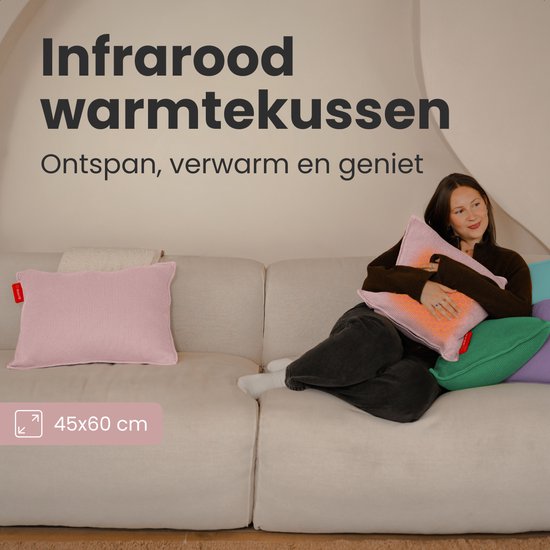 Auronic Heat Pillow - Tricoté - 45x60 - Sans fil - Rechargeable - Oreiller électrique - Infrarouge - Rose poudré
