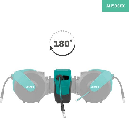 VONROC PRO Enrouleur automatique de tuyau d'air - Enrouleur d'air - Avec tuyau d'air de 15 mètres, tuyau d'alimentation de 1 mètre et kit de montage mural - 17 bar/250 PSI - Raccord universel EURO/DIN 7,2mm