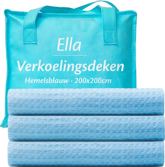 Ella® Couverture rafraîchissante 200x200 cm - 100% Bio-Tencel - Couverture auto-refroidissante - Couverture rafraîchissante - Couette d'été - Bleu ciel
