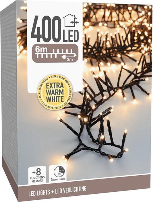 Lumières de Noël Maxi Cluster - 400 led - 6m - blanc chaud extra - Minuterie - Fonctions d'éclairage - Mémoire - Extérieur