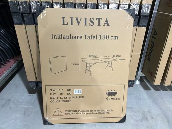 Livista® Table pliante - Table pliante - 180 x 70 cm - Table pliante - Antidérapante et résistante aux intempéries - Blanc