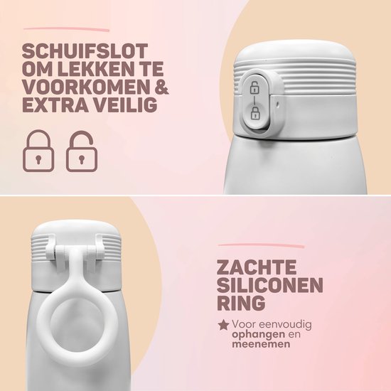 Vulpes Goods® BabyCare - Thermos Bottle Warmer On the Go - 500ML - Chauffe-biberons - Acier inoxydable - 6400 mAh - 500ML - Rechargeable - Sans fil et portable - Pour tous les types de biberons - avec rétention de chaleur - Alimentation pour bébés - PRO V