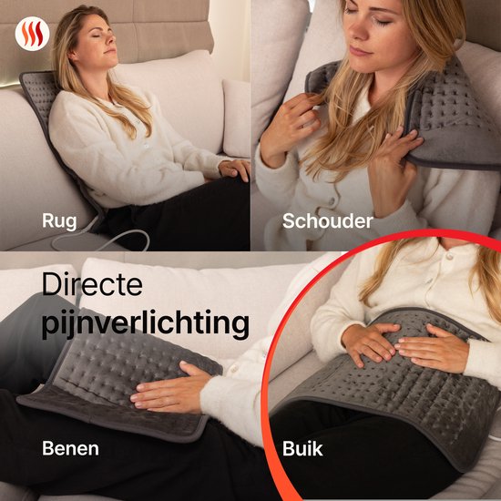 Seranova Coussin chauffant électrique pour le dos, les pieds, la nuque, les épaules, l'abdomen - Coussin chauffant - Coussin chauffant - Machine à laver - 60x30cm - Gris foncé