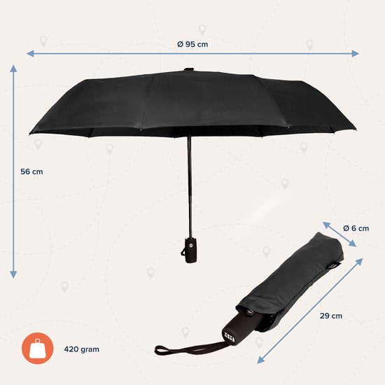 TRVLMORE Parapluie automatique Storm - jusqu'à 100km p/h - Ø 107 cm - Noir