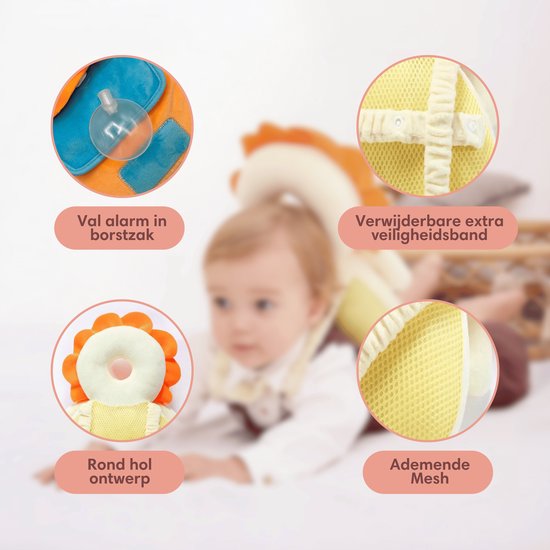 Vulpes Goods® BabyCare - Coussin de tête pour bébé - Oreiller de sécurité pour bébé - Sac à dos en cas de chute - Respirant en 3D - Apprendre à marcher en toute sécurité - Lion