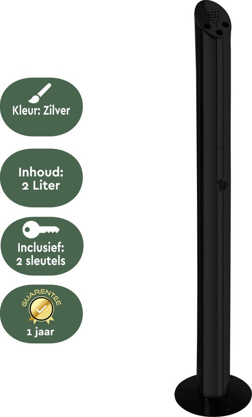 BRASQ Cendrier vertical noir - Capacité 2 litres - Poteau fumeur, Colonne en hêtre - 21x21x92 cm Cendrier vertical pour l'intérieur et l'extérieur