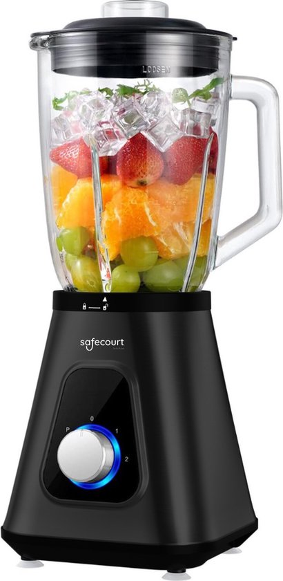 Safecourt Kitchen Blender - Blender puissant de 1200 watts avec gobelet To-Go - 3 supports - Noir