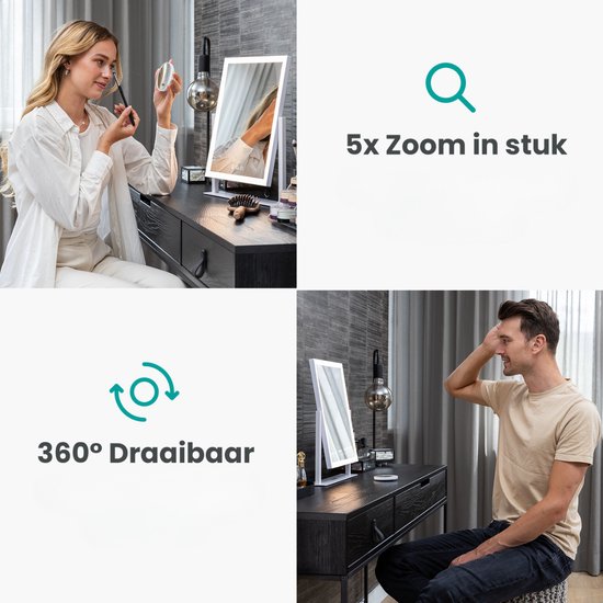 Mirlux Make Up Hollywood Mirror with Lighting (44x30cm) Vision - Dimmable LED Bulb Light - 13 Lamps - Black