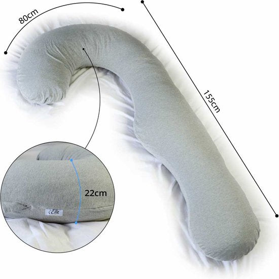 Oreiller de grossesse - Ella - forme de J - 3.1 kg- lavable à 30 degrés - Gris